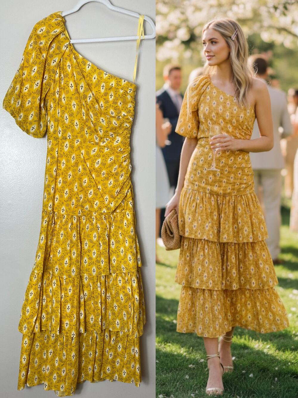 Veronica Beard Yellow Floral Wedding Guest Dress